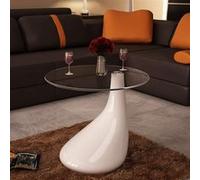 vidaXL Table basse avec dessus de table en verre rond Blanc brillant Blanc G