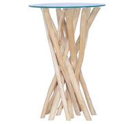 vidaXL Table basse d'appoint avec dessus en verre – Bois de teck massif 35x35x50 cm