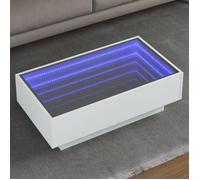 vidaXL Table Basse avec LED Blanc 90x50x30 cm Bois d'ingénierie, Table d'appoint, Table de Salon, Table latérale, Bout de canapé, Table Centrale