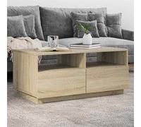 vidaXL Table basse 839835 – lumières LED, tiroirs – chêne Sonoma, 90×49×40 cm
