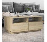 vidaXL Table basse 839835 – lumières LED, tiroirs – chêne Sonoma, 90×49×40 cm