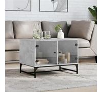 vidaXL Table basse avec portes en verre gris béton 68,5x50x50 cm