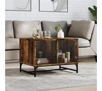 vidaXL Table Basse avec Portes en Verre, Bout de Canapé avec Rangement, Table d'Appoint Salon Salle de Séjour Intérieur, 836543 Marron G
