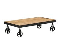 vidaXL Table basse en bois de manguier massif 100x55x26 cm avec roulettes