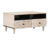vidaXL Table Basse Blanc 80 x 54 x 40 cm Bois de Mangue Massif, Salon, Rectangulaire, Design Moderne pour Espaces Chic, Coin Réunions Familiales, Confort et Élégance