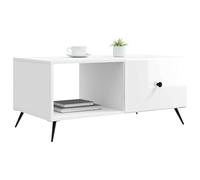 vidaXL Table Basse Blanc Brillant 90 x 50 x 40 cm Bois d'ingénierie, Table Basse rectangulaire élégante, Style Vintage, Rangement spacieux, Surface multifonctionnelle, pièce maîtresse Classique