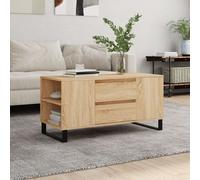 Table Basse, Table d'Appoint avec 4 Compartiments et 2 Tiroirs, Bout de Canapé avec Pieds Salle de Séjour, Moderne, Chêne Sonoma Bois d'Ingénierie