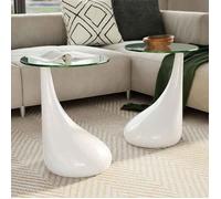 vidaXL Table basse et dessus de table verre rond blanc brillant 2 pcs