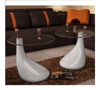 vidaXL Table basse et dessus de table verre rond blanc brillant 2 pcs