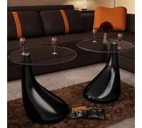 Table basse et dessus de table Verre rond Noir brillant 2 pcs