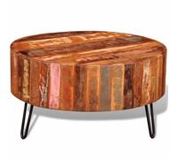 vidaXL Table basse ronde Bois massif de récupération Bois multicolore avec pieds en fer G