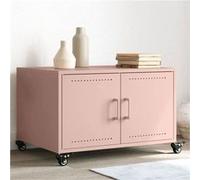 vidaXL Table basse Bout de canapé avec poignée, porte et rangement Rose 68x50x43,5 cm Acier