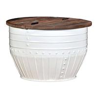 vidaXL Table Basse Table d'Appoint Table de Canapé Salon Meuble de Salle de Séjour Maison Intérieur Bois de Récupération Massif Blanc Forme de Baril