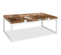 vidaXL Table basse Teck Résine 110 x 60 x 40 cm Blanc G