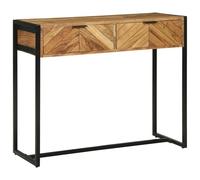 vidaXL Table Console 90X35X75 cm Bois Massif Acacia Design Chevron 2 Tiroirs Fini Mat Usage Intérieur Mobilier Moderne pour Couloir ou Salon Rangement Compact Accent Stylé