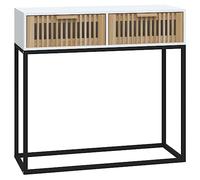 vidaXL Table Console, Armoire Console avec 2 Tiroirs, Meuble de Rangement, Table d'Entrée Intérieur, Scandinave, Blanc Bois d'Ingénierie et Fer