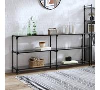 Table console avec dessus en verre noir 194,5x30x81 cm acier Noir G