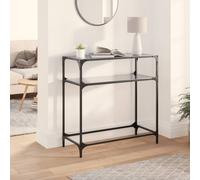 Vidaxl Table Console Avec Dessus En Verre Noir 80x35x81 Cm Acier Noir