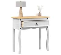 vidaXL Table Console avec tiroir Blanc 73 x 35 x 73 cm Pin Massif, Salon, Design rectangulaire, Finition Rustique, Matériau Durable, Texture du Bois, Grand Espace de Rangement, Élégant