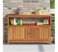 vidaXL Table console de jardin 110x35x75 cm – Bois massif d'acacia – Avec étagère et portes