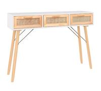 Vidaxl Table Console Blanc 105x30x75 Cm Bois Massif Pin /Rotin Naturel Blanc