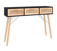 vidaXL Table Console Etagère de Rangement Armoire d'Entrée Table de Salon Couloir Maison Intérieur Noir 105x30x75 cm Bois Massif Pin/Rotin Naturel
