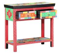 vidaXL Table Console Multicolore avec Motif Floral en Bois Massif pour L'Entrée, Deux Tiroirs, Style Bohème, Idéale pour La Déco du Salon, Meuble Décoratif Étroit, Design Moderne