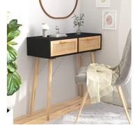vidaXL Table console Noir 80x30x75 cm Bois massif pin /rotin naturel 345625