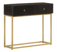 Table Console, Table d'Entrée avec Pieds, Meuble de Rangement Couloir Salon Salle de Séjour Intérieur, Noir Bois Massif de Manguier et Fer