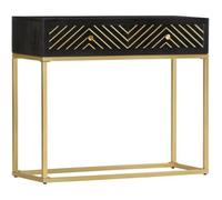 vidaXL Table console Noir et doré 90x30x75 cm Bois de manguier massif