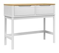vidaXL Table console, table de couloir avec 2 tiroirs pieds en bois, table d'appoint pour salon, table de canapé, buffet, blanc en bois massif de pin