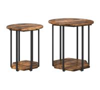 vidaXL Table d'appoint 2 pcs en chêne fumé, Bois d'ingénierie et métal