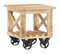 vidaXL Table d'appoint avec roues 40x40x42 cm Bois de manguier brut Marron