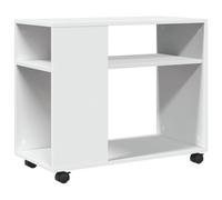 vidaXL Table d'appoint avec roues Blanc 70x35x60 cm Bois d'ingénierie