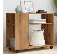 vidaXL Table d'appoint avec roues chêne artisanal bois d'ingénierie 853154 Marron G