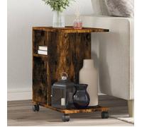 vidaXL Table d'appoint 840573 chêne fumé en bois d'ingénierie avec roues – bout de canapé
