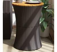 Table d'appoint de jardin rotin noir bois massif forme tambour extérieur 368296