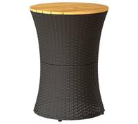 Table d'appoint de jardin rotin noir bois massif forme tambour extérieur 368296