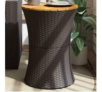 Table d'appoint de jardin rotin noir bois massif forme tambour extérieur 368296