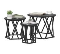 vidaXL Table d'appoint empilable 3 pc Chêne Noir 53 x 53 x 40 cm | Une forme ronde super cool qui illumine n'importe quelle pièce, Chêne massif fait pour durer,