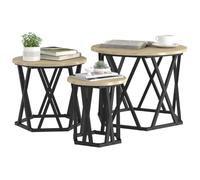 vidaXL Table d'appoint empilable 3 pcs Chêne Sonoma ronde en bois aggloméré – Moderne, gain de place