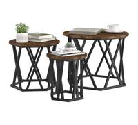vidaXL Table d'appoint 3 pcs empilable ronde – Chêne fumé, bois reconstitué