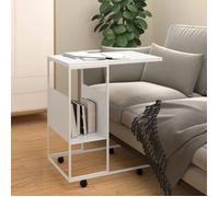 vidaXL Table d'appoint et roues Blanc 55x36x63,5 cm Bois d'ingénierie 343111