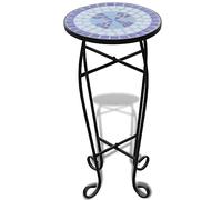 vidaXL Table d'Appoint Motif Mosaïque Bleu et Blanc Support Plantes Table Bout