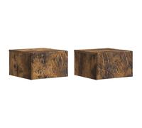 vidaXL Table d'appoint Murale 2 pcs Chêne fumé 34,5 x 33 x 20 cm, Table d'appoint spacieuse, Design Moderne et épuré, Pratique pour Le Salon, Meuble Fonctionnel