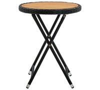 vidaXL Table d'appoint noire 60 cm Poly rotin et bois massif acacia