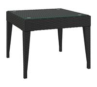 vidaXL Table d'Appoint, Table Basse avec Cadre en Acier Enduit de Poudre, Bout de Canapé de Salon, Meuble de Jardin, Noir Poly Rotin et Verre Trempé