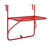 vidaXL Table de Balcon Table Basse Suspendue Table d'Appoint Pliable Meuble de Jardin Rampe Terrasse Patio Extérieur Rouge 60x40 cm Acier