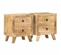 vidaXL Table de chevet 2 pièces – Bois massif de manguier 40x32x46 cm – Brut