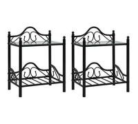vidaXL Table de chevet 2 pcs Acier et verre trempé 45x30,5x60 cm Noir